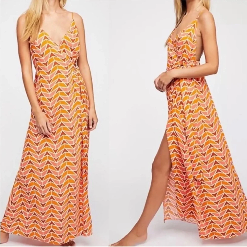 Free People Siren Linen Blend Wrap Maxi Dress Size XS